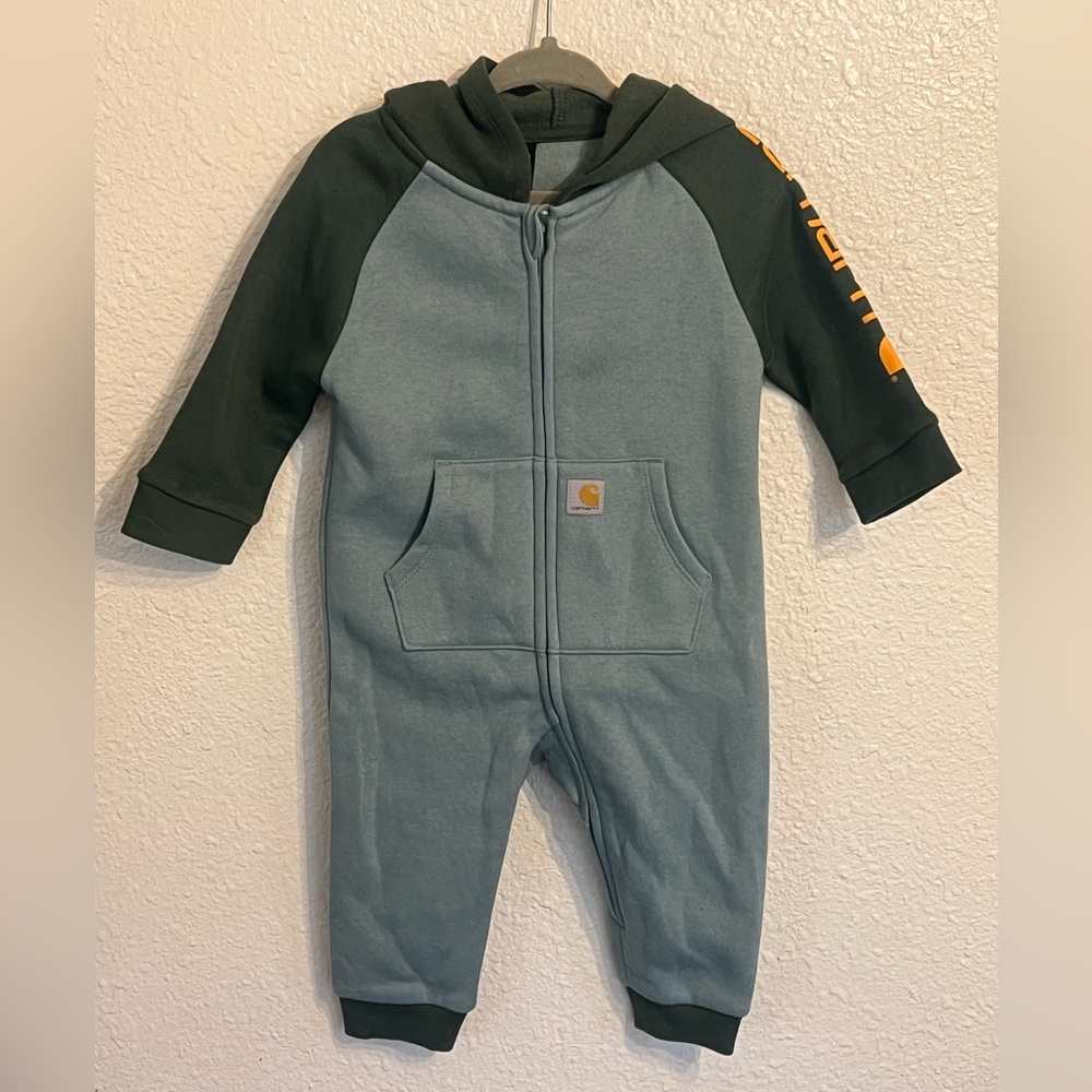 Carhartt Kids' Teal Body Dark Green Sleeve Hooded One-Piece